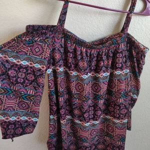 B&B Boutique Aztec cold shoulder top